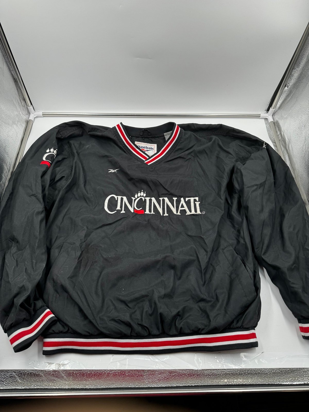 Vintage Cincinnati Bearcats Football Pullover Jacket Reebok L Black Lined