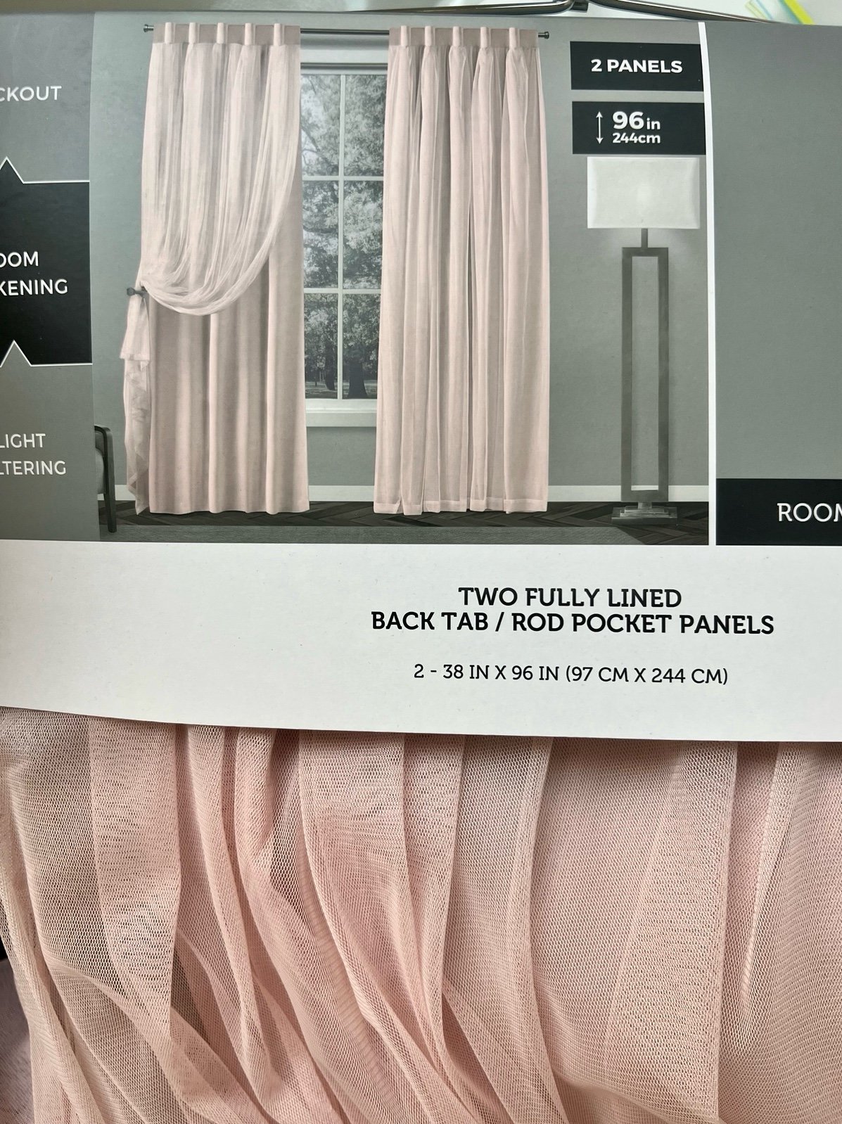 96” Blush Light Pink Sheer Mesh Room Darkening Blackout Curtains 2 Panels