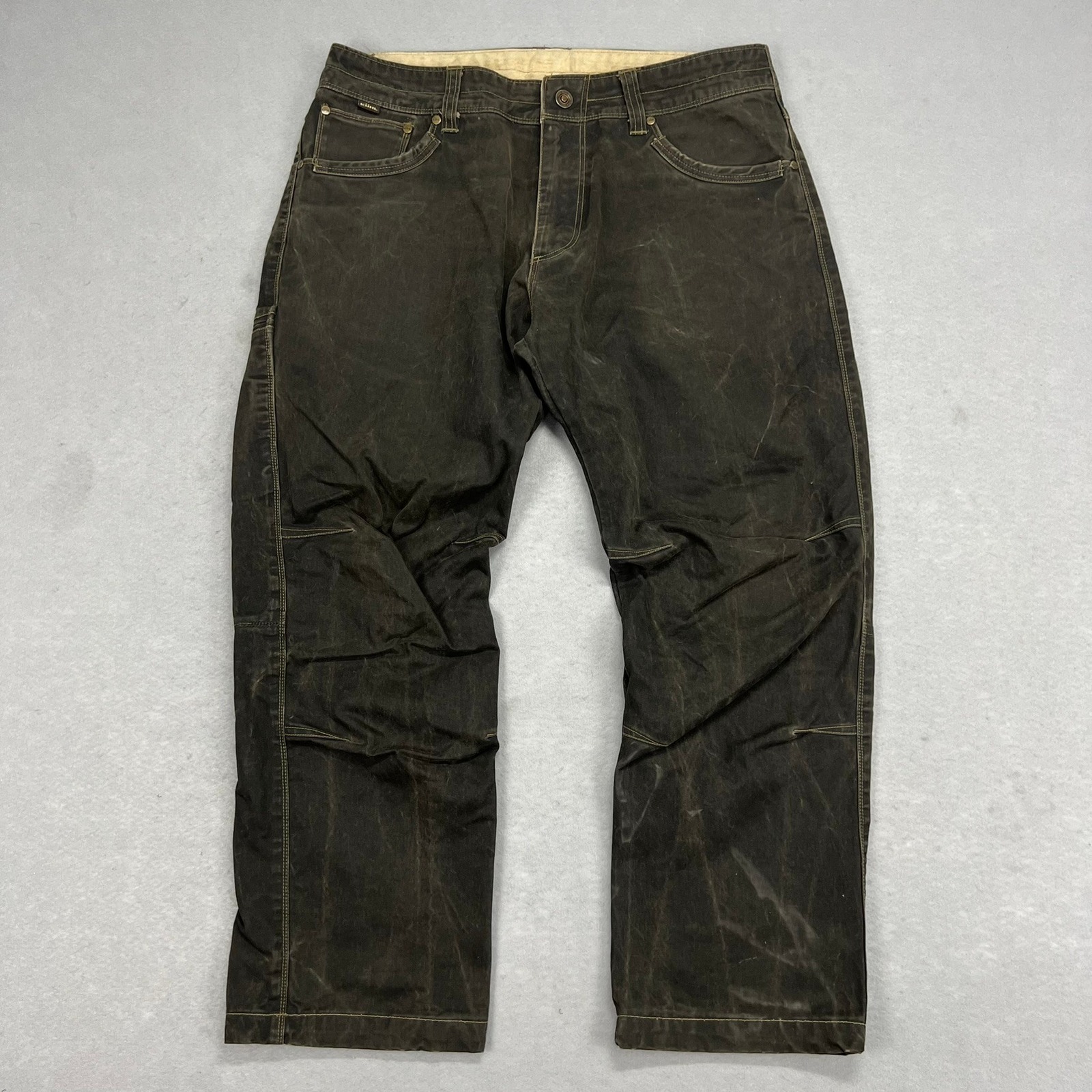 Kuhl Rydr Pants Mens 34x27 Green Patina Dye Canvas Workwear Outdoor Hiking EUC