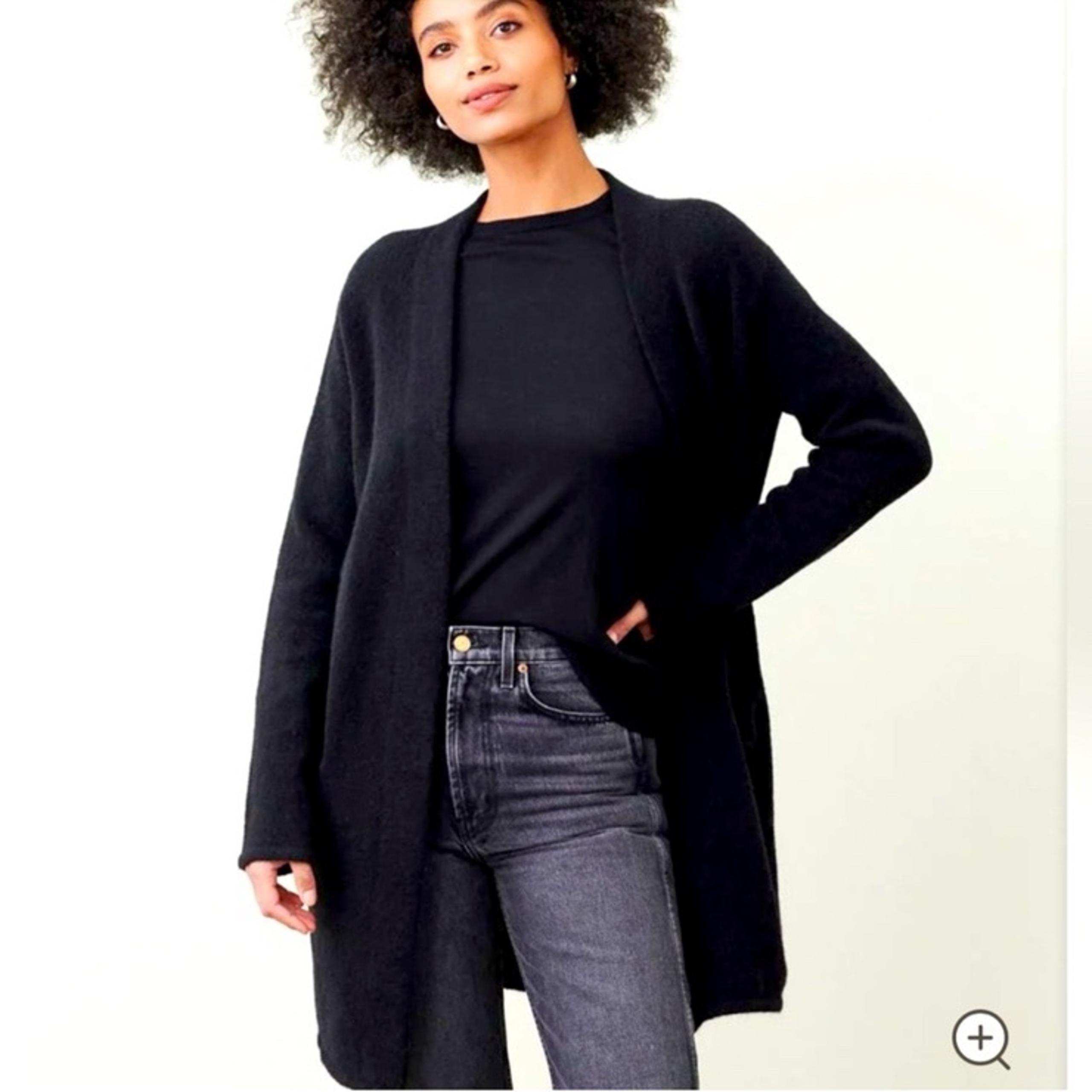 Jenni Kayne Wool Yak Stretch Knit Open Front Sweater Coat Cardigan Black XSmall
