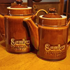 Vintage Sanka Decaf Coffee Pots - Hall Pottery Brown Glaze