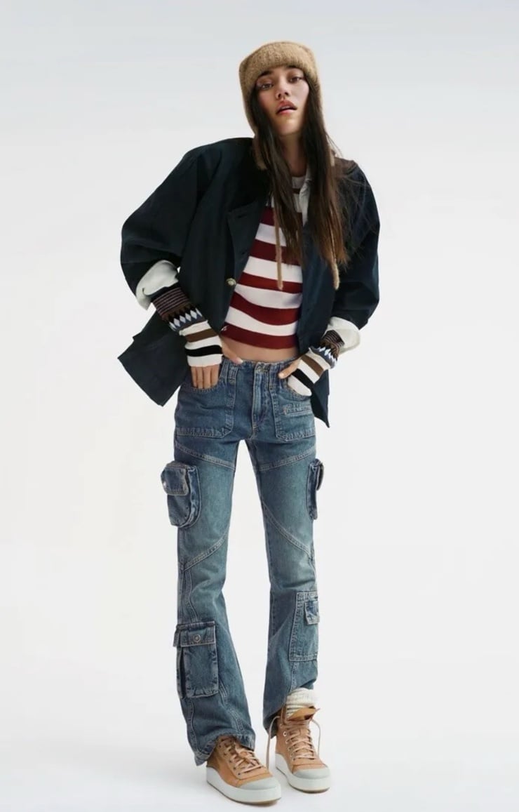 Free People We The Free Call Me Crazy Cargo Jeans Grommet Waist Blue