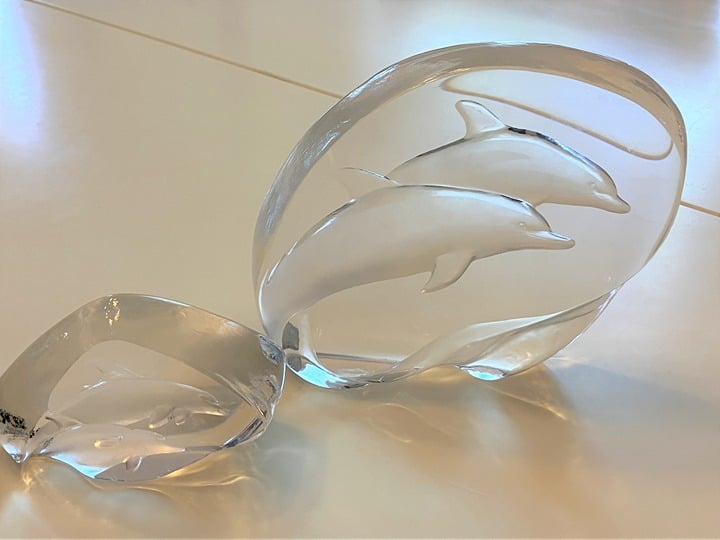 Mats Jonasson Dolphins Full Lead Crystal Glass Sculpture Paperweights Lot of 2