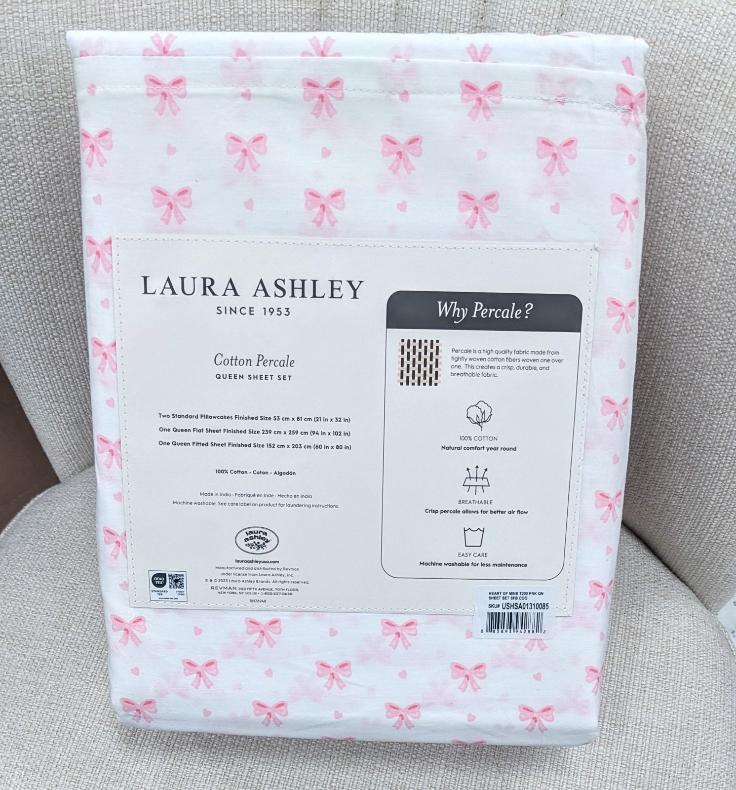 New Queen Laura Ashley Viral Pink Bow Sheet Set