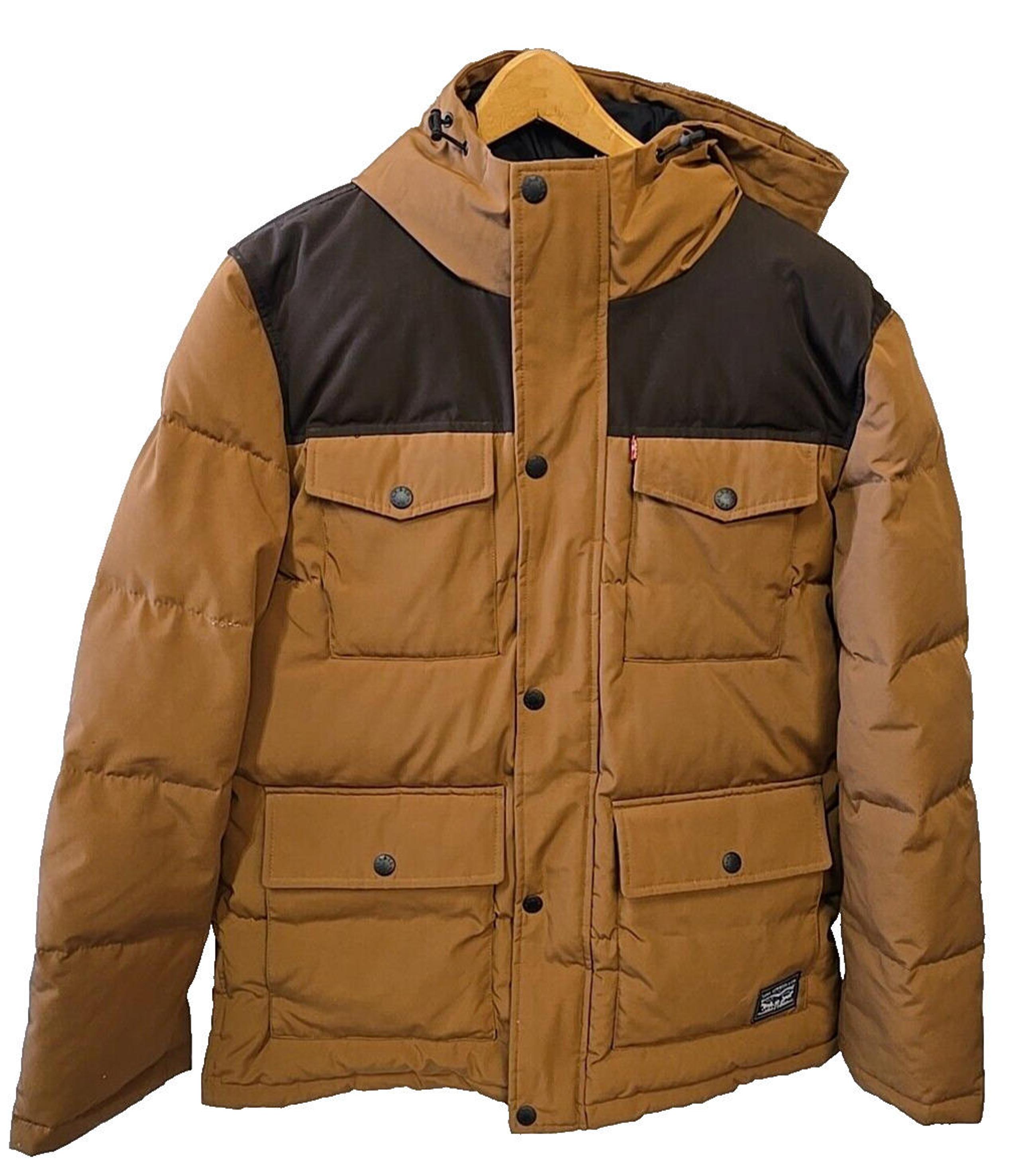Men's Levi's Quilted Four Pocket Parka Hoody Jacket-Worker Brown-L
