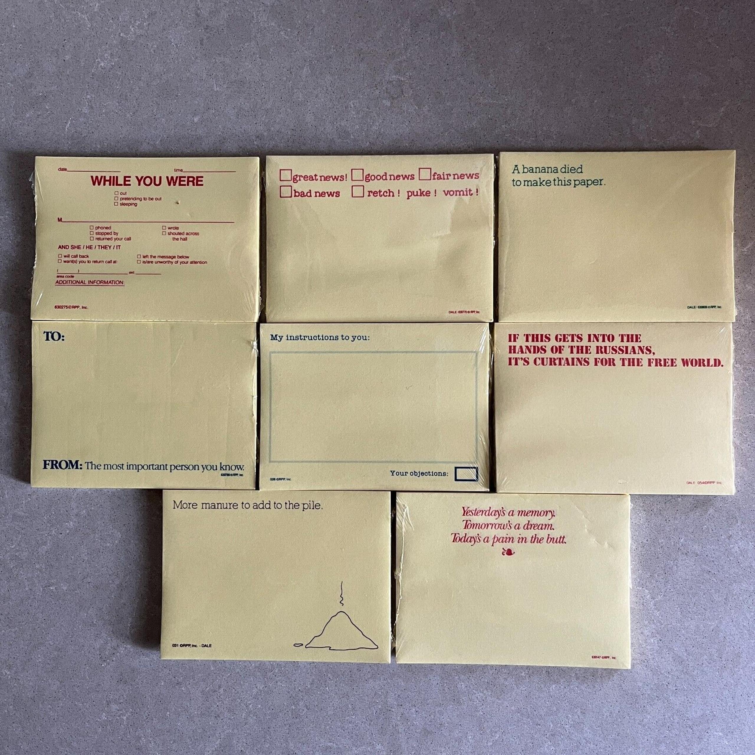 Vintage Lot Bundle of 8 Humerous Post-It Notepads Recycled Paper Products Sealed
