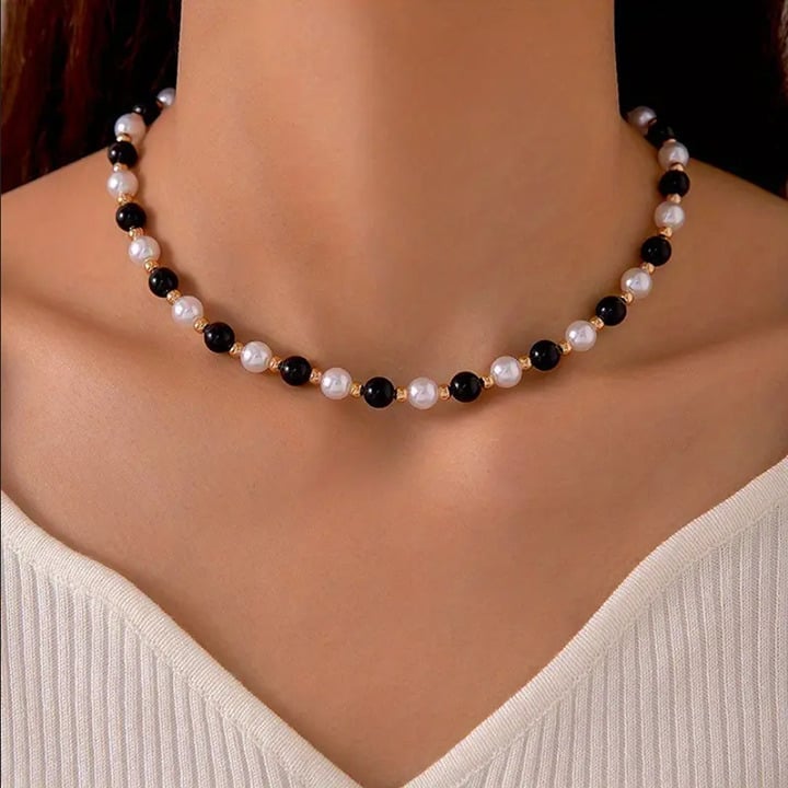 14K Gold Womens Black & White Cultured Pearl Necklace New Natural Pearls Jewelry