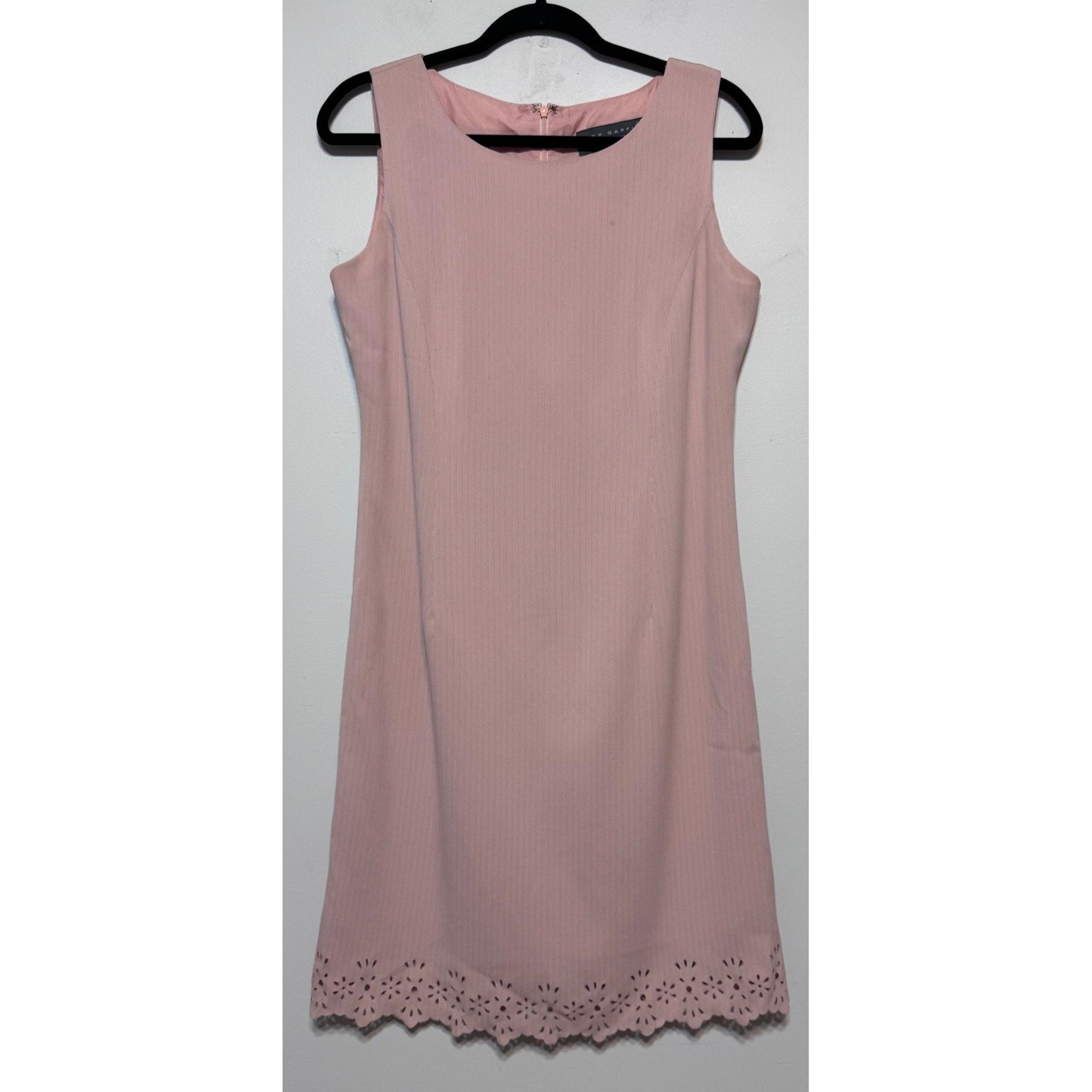 Alex Garfield Blush Pink Shift Dress Size 8 Y2K Scalloped Eyelet Hem Cottagecore