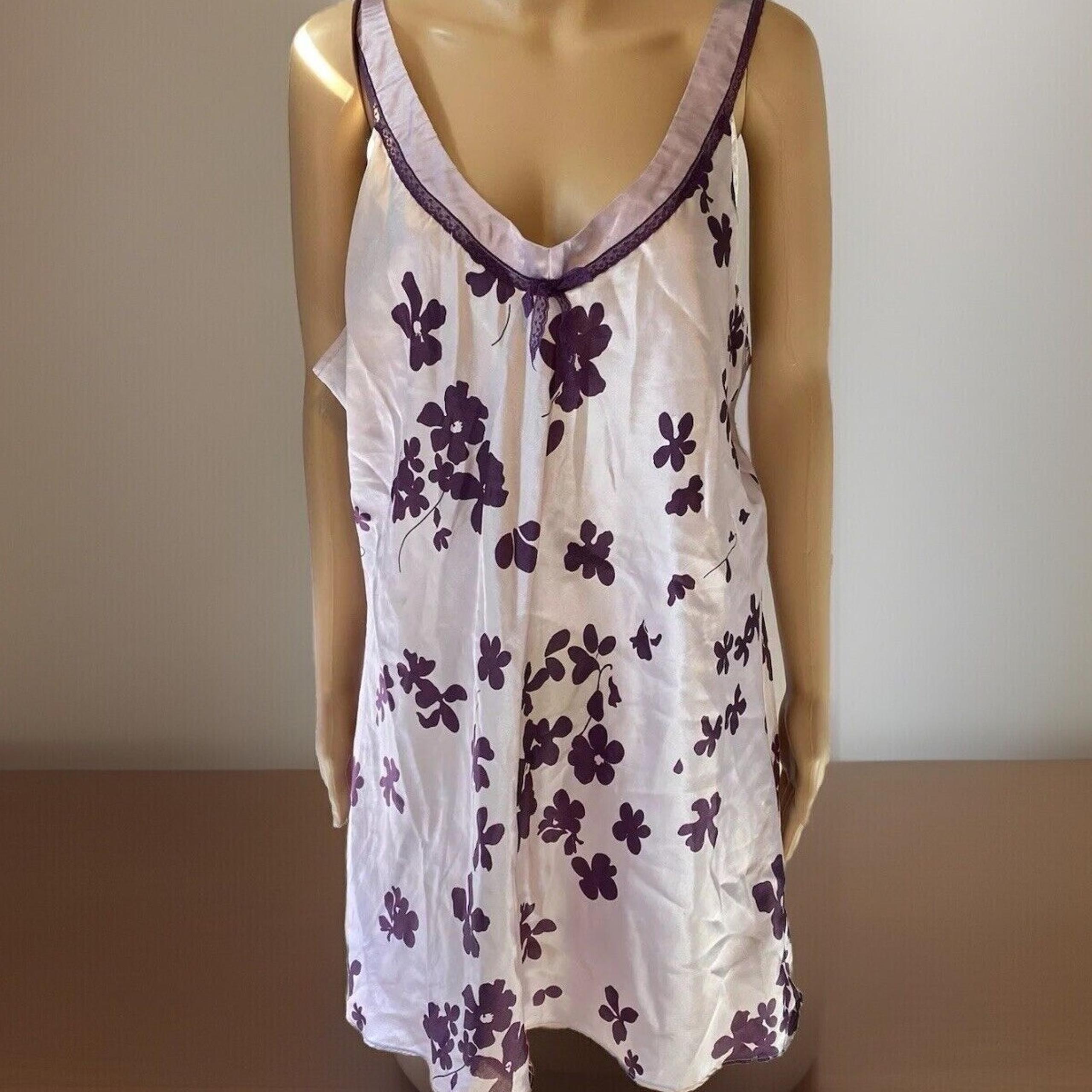Y2K Jones New York Lingerie SlipDress Nightie Silky Satin Purple Floral Fairy XL