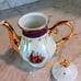 GNA Fine Porcelain 8.5 Tea Pot GOLD Hand Painted Victorian Courtship Iridescent