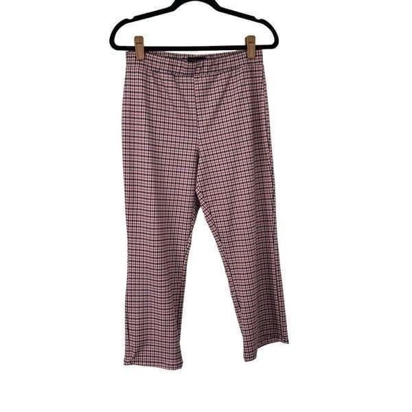 Anthropologie Sanctuary Red Houndstooth Plaid Cropped Pull On Pants Sz L women’s