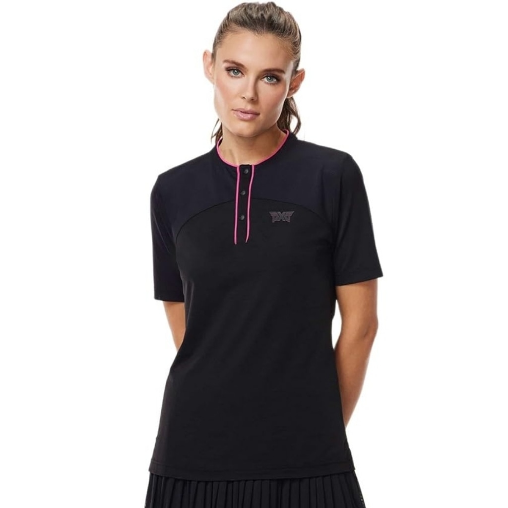 PXG Women's Lumen Lightweight Golf Polo Black Neon Hot Pink Size XL