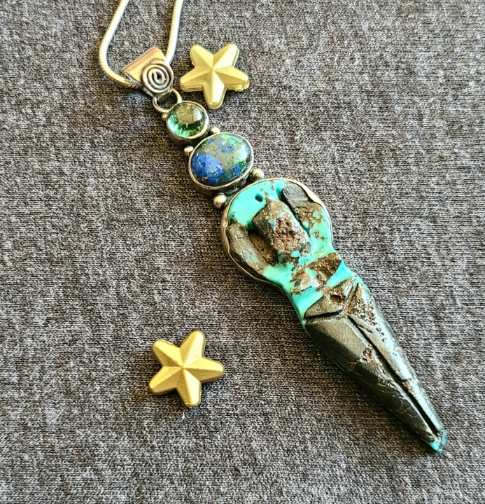 Vintage Sterling Silver - Multiple Natural Stone with Turquoise Pendant Necklace