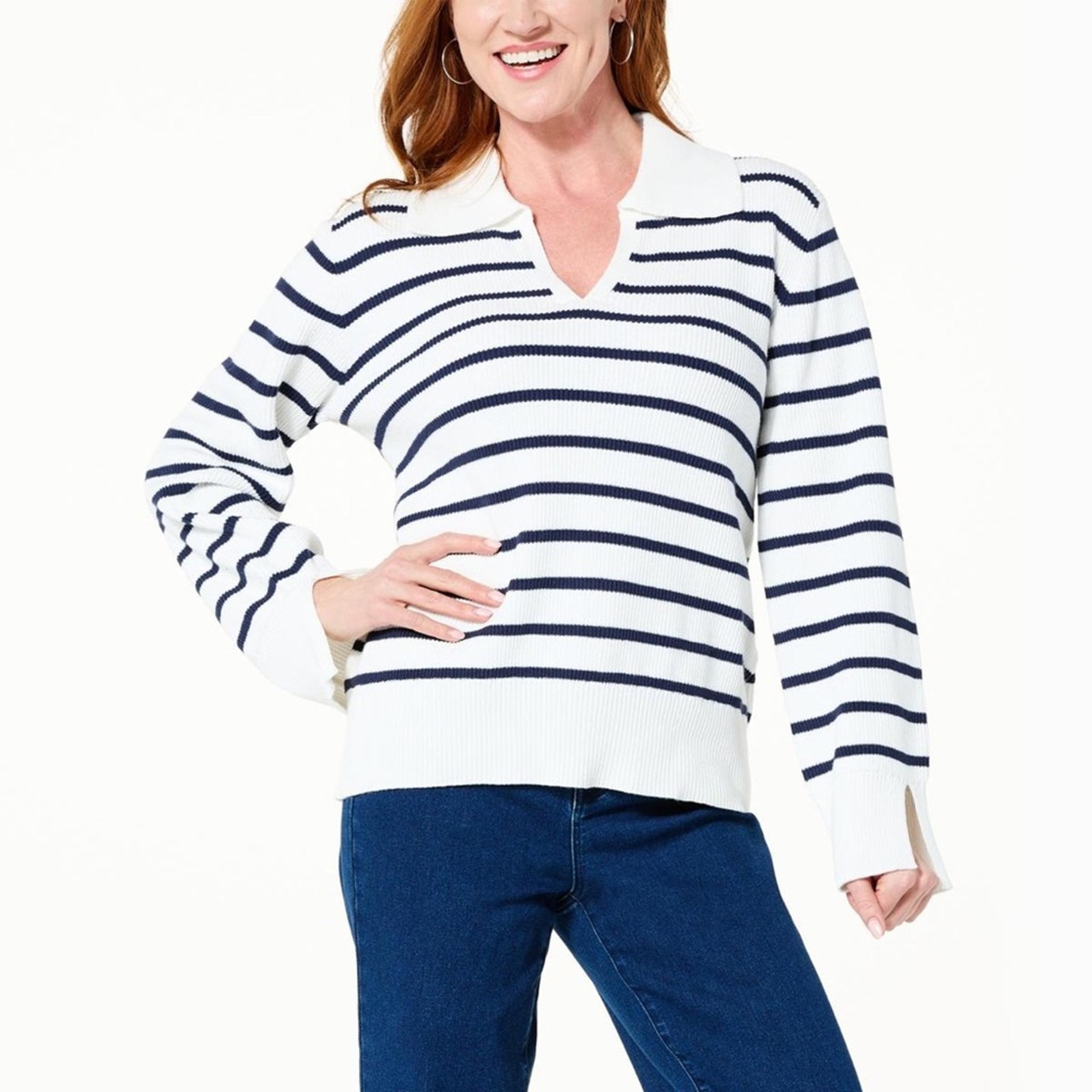 DG2 by Diane Gilman Striped Organic Cotton Collared Sweater NWT Plus Size 2X