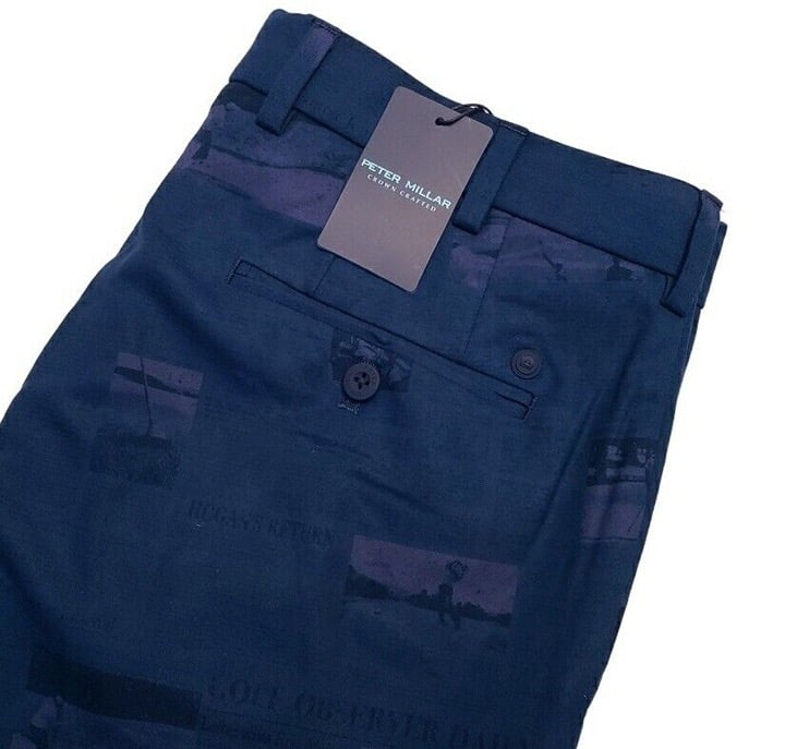 Peter Millar Crown Crafted Navy Surge Course Journal Print Mens 33 Golf Shorts