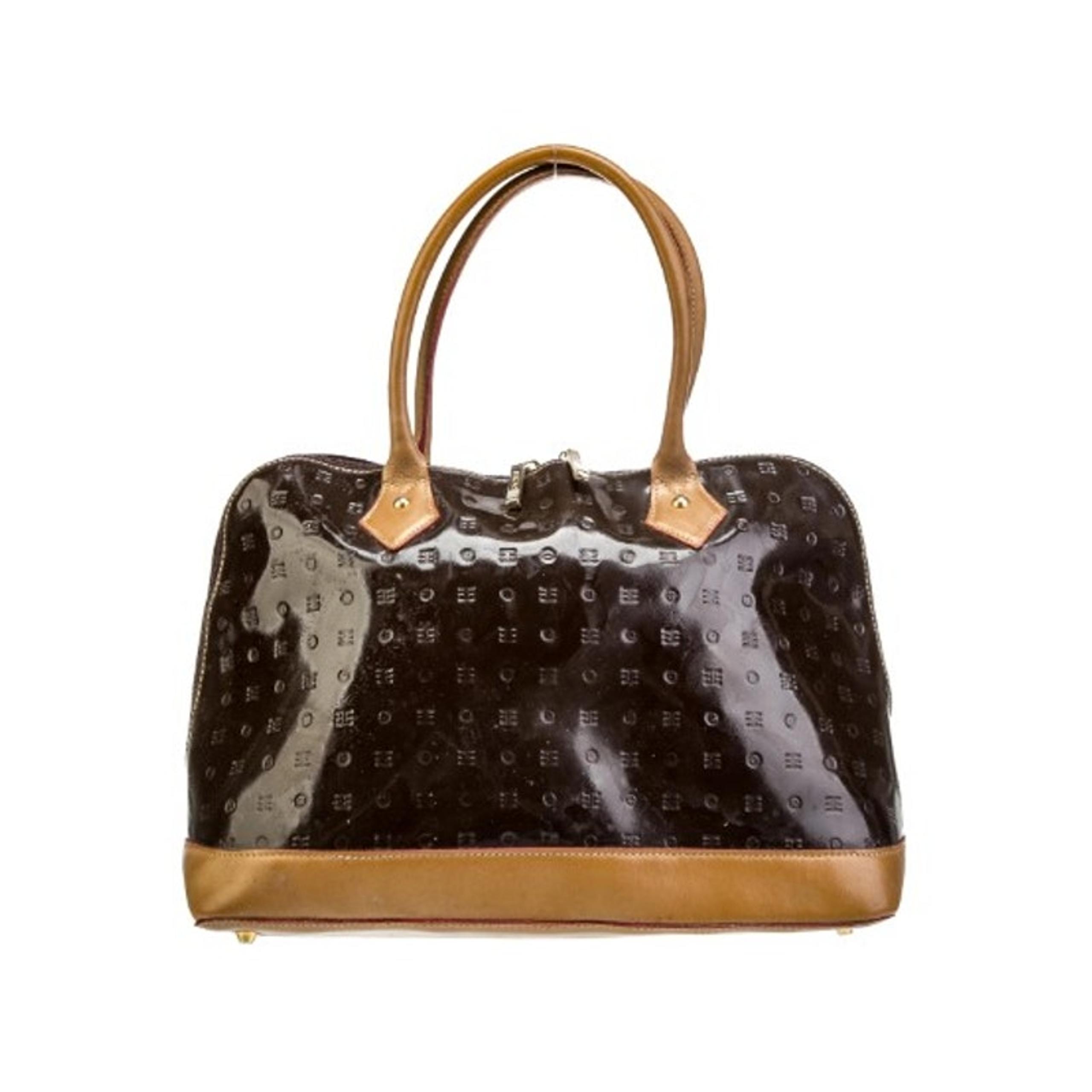 NWT Arcadia Bugatti Italy Handbag Brown Patent Leather Satchel #3614 MSRP $398