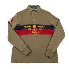 Vtg Polo Ralph Lauren Shirt Mens S 2nd Regiment Olive Green Military Rugby