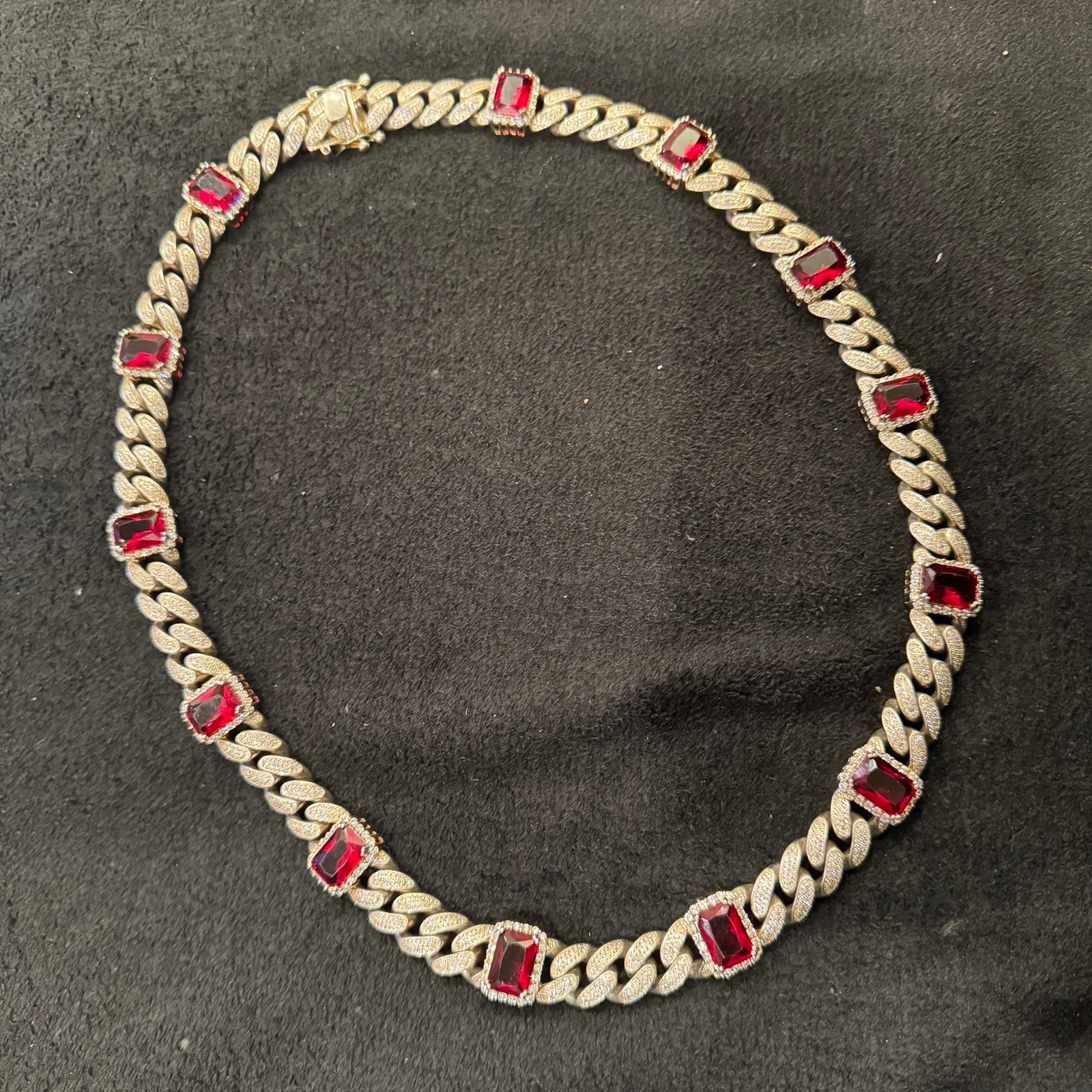 Cuban Sterling Silver Chain Necklace w/ CZ Ruby & Diamond 26” / 14MM / 302G