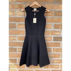 Torn By Ronny Kobo Textured Ribbed Fit & Flare Sleeveless Black Dress