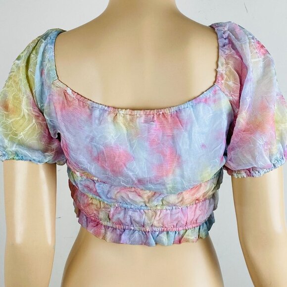 Gab Kate Pretty Pastel Stretchy Smocked Elastic Waist & Sleeves Women's M Top