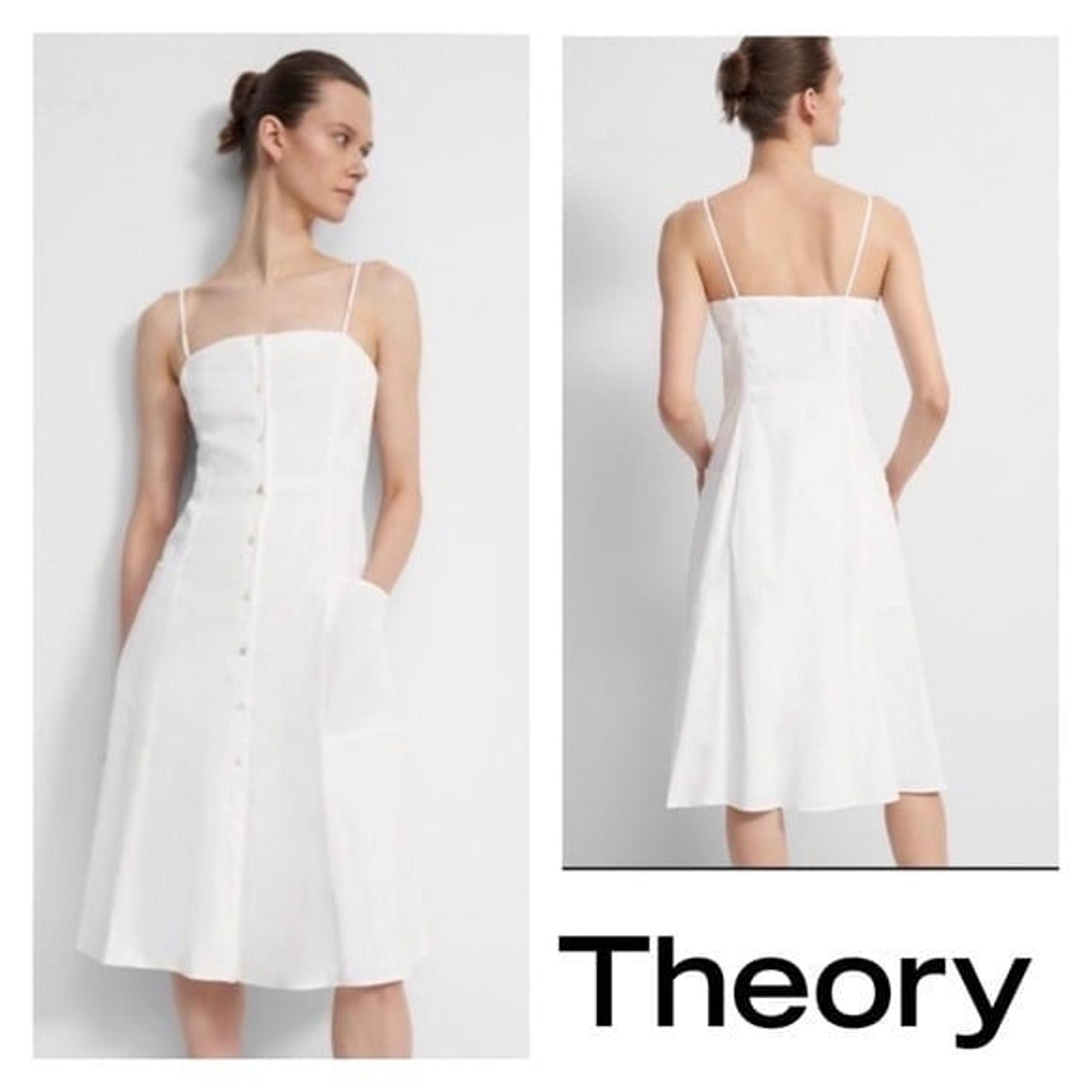 New! THEORY Kayleigh Good Linen Button Front Linen Blend Midi Dress