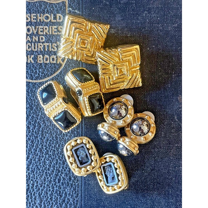 Vintage Carlisle Clip Earrings Gold Tone Statement Signed Lot of 4