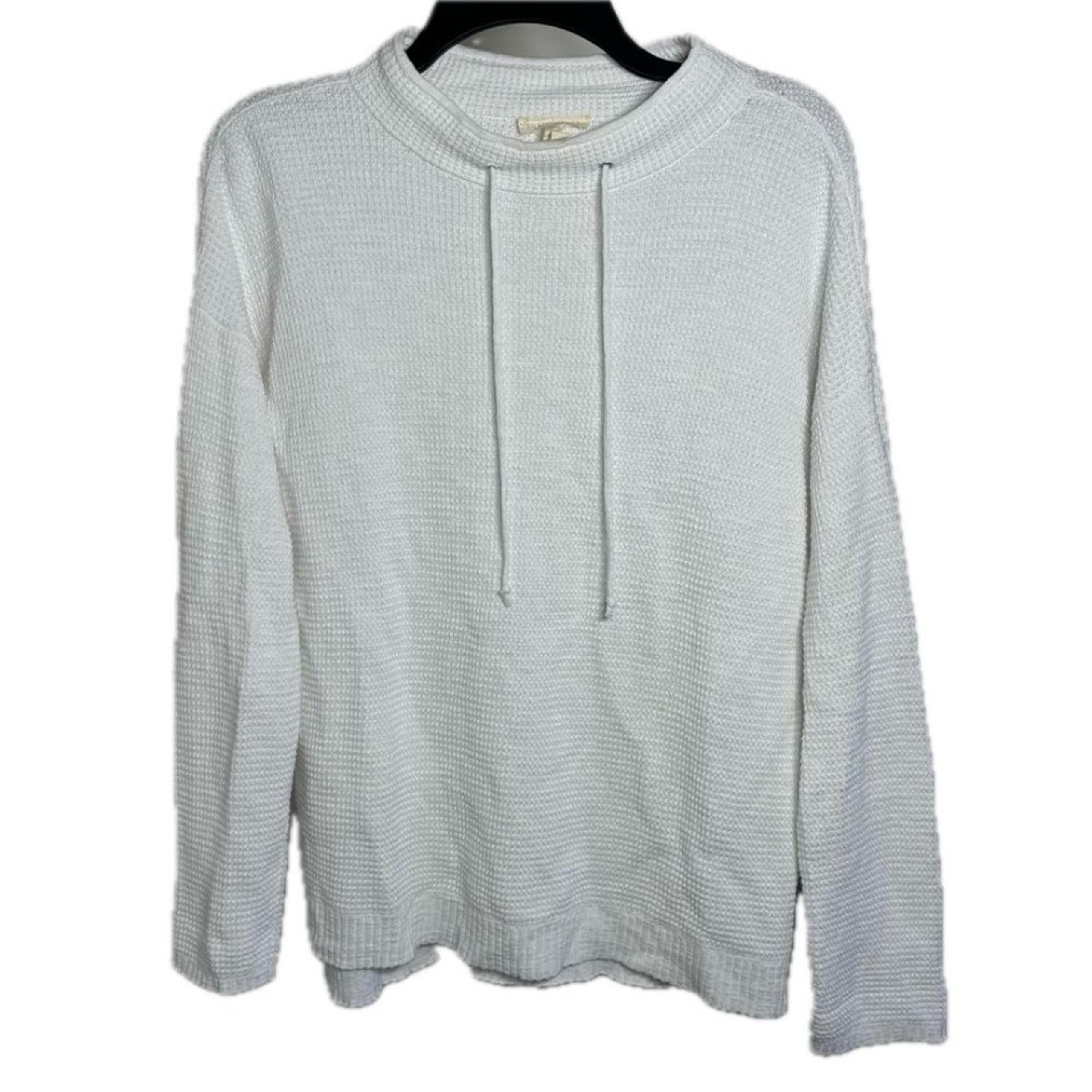 Eileen Fisher White Organic Cotton Linen Mock Neck Long Sleeve Top Size Medium