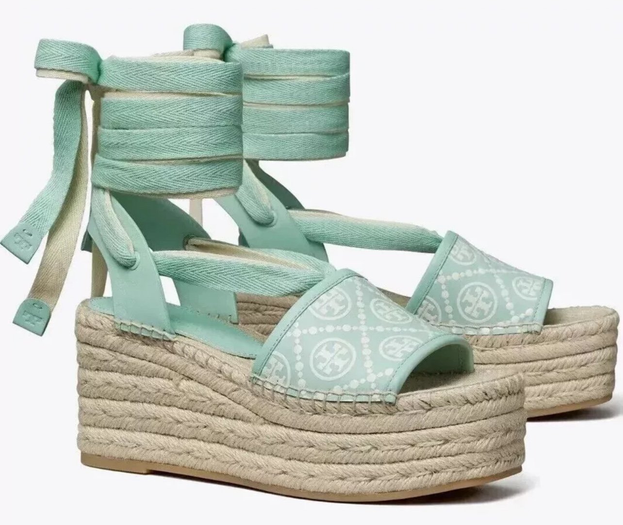 Tory Burch T Monogram Espadrille Wedge in Caribbean Mist Size 7