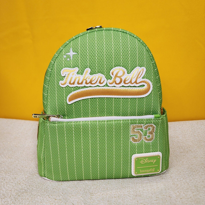 Loungefly Disney Tinker Bell Team Jersey Green Gold Peter Pan Team Mini Backpack