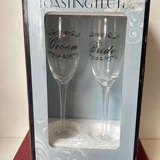 Wedding toasting flutes bride groom with crystal accent