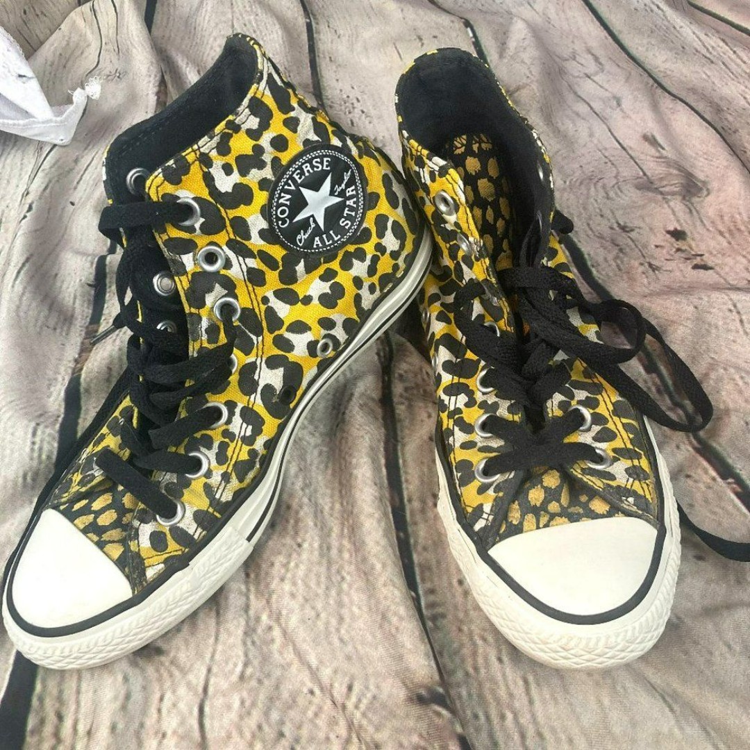 Converse All Star Chuck Taylor Yellow Cheetah Print High Top Womens Shoes
