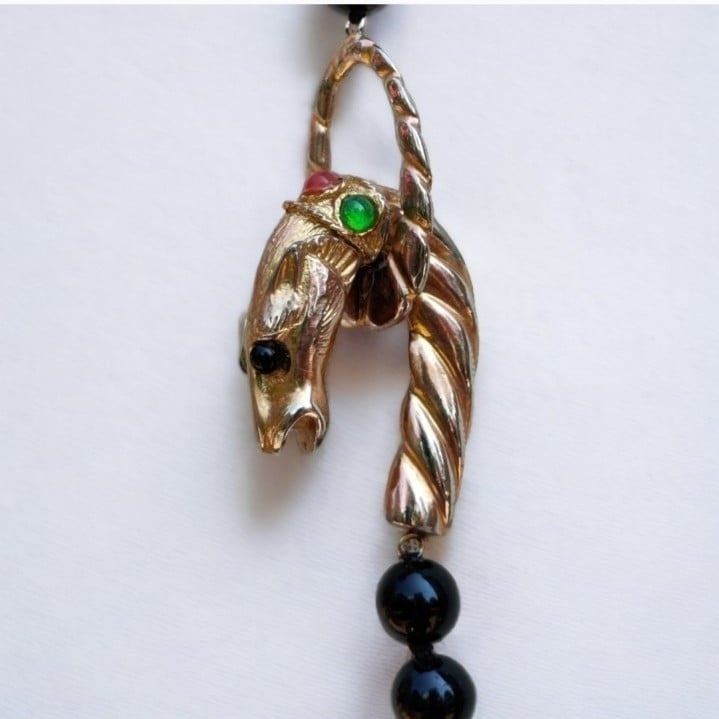 RARE Vintage Les Bernard Jeweled Animal Onyx Necklace