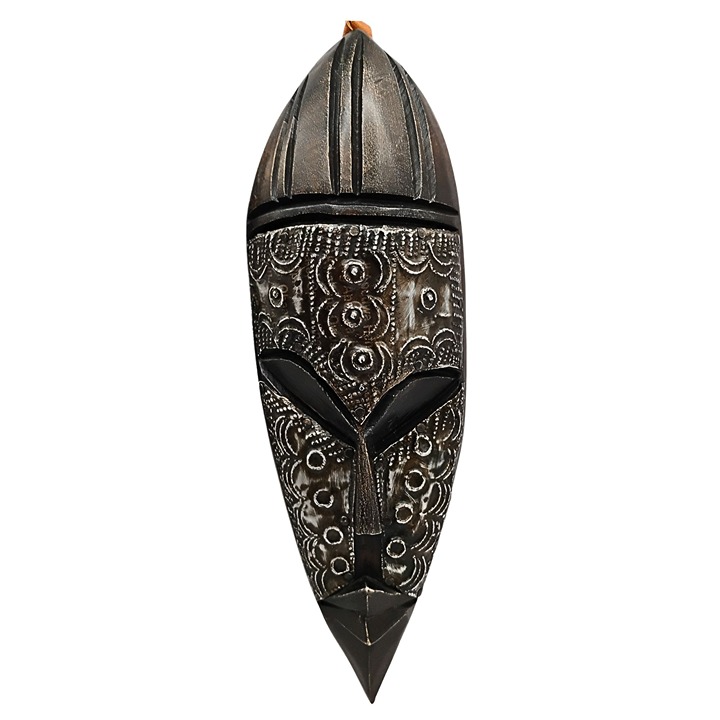 Hand Carved African Tribal Wall Mask Intricate Patterns Hang Loop Ethnic Decor
