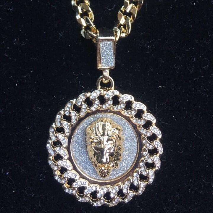 LION DIAMONDS CZ 18K GOLD CHAIN ITALY