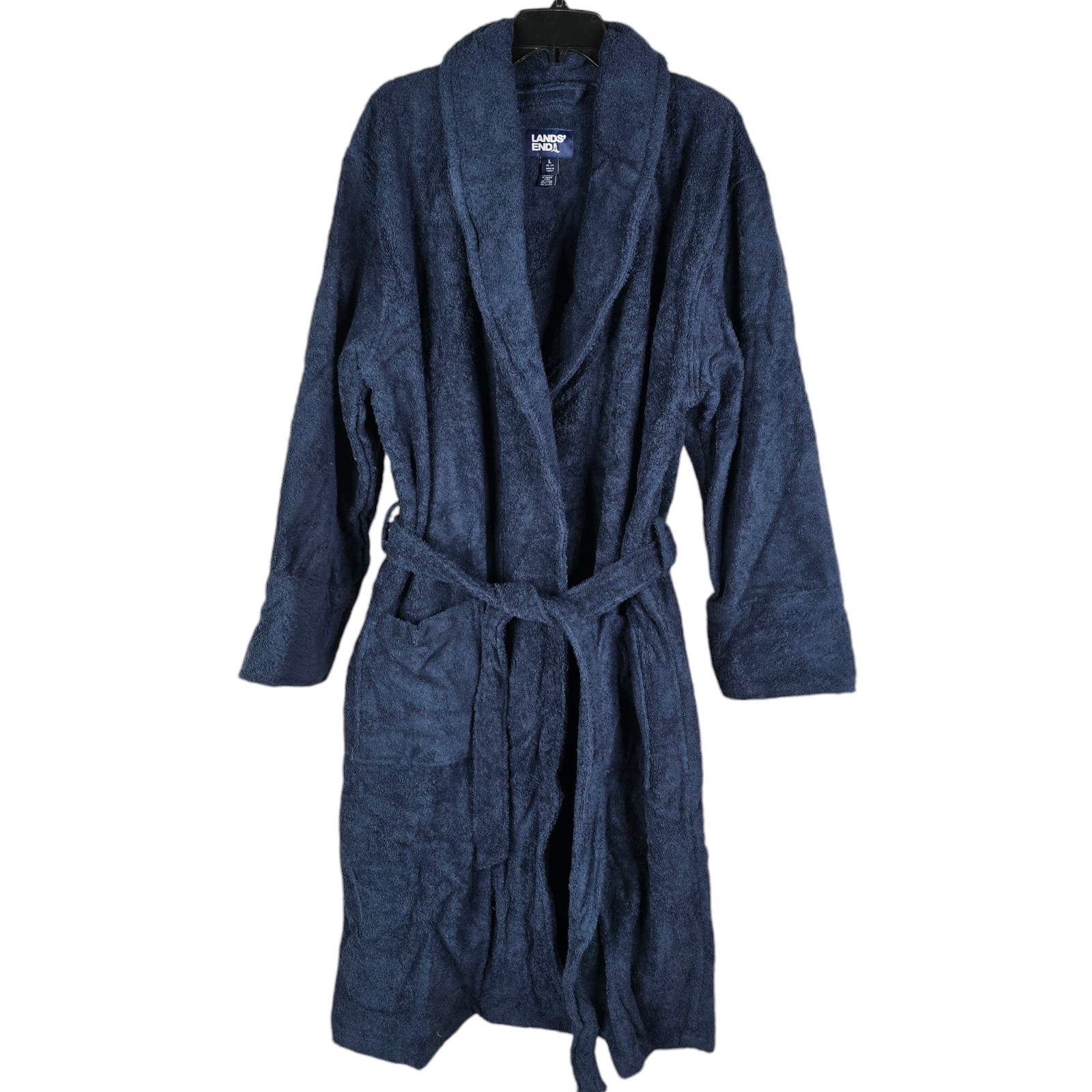 Lands End Men's Large 42-44 Turkish Terry Robe Radiant Navy Full Length Pockets
