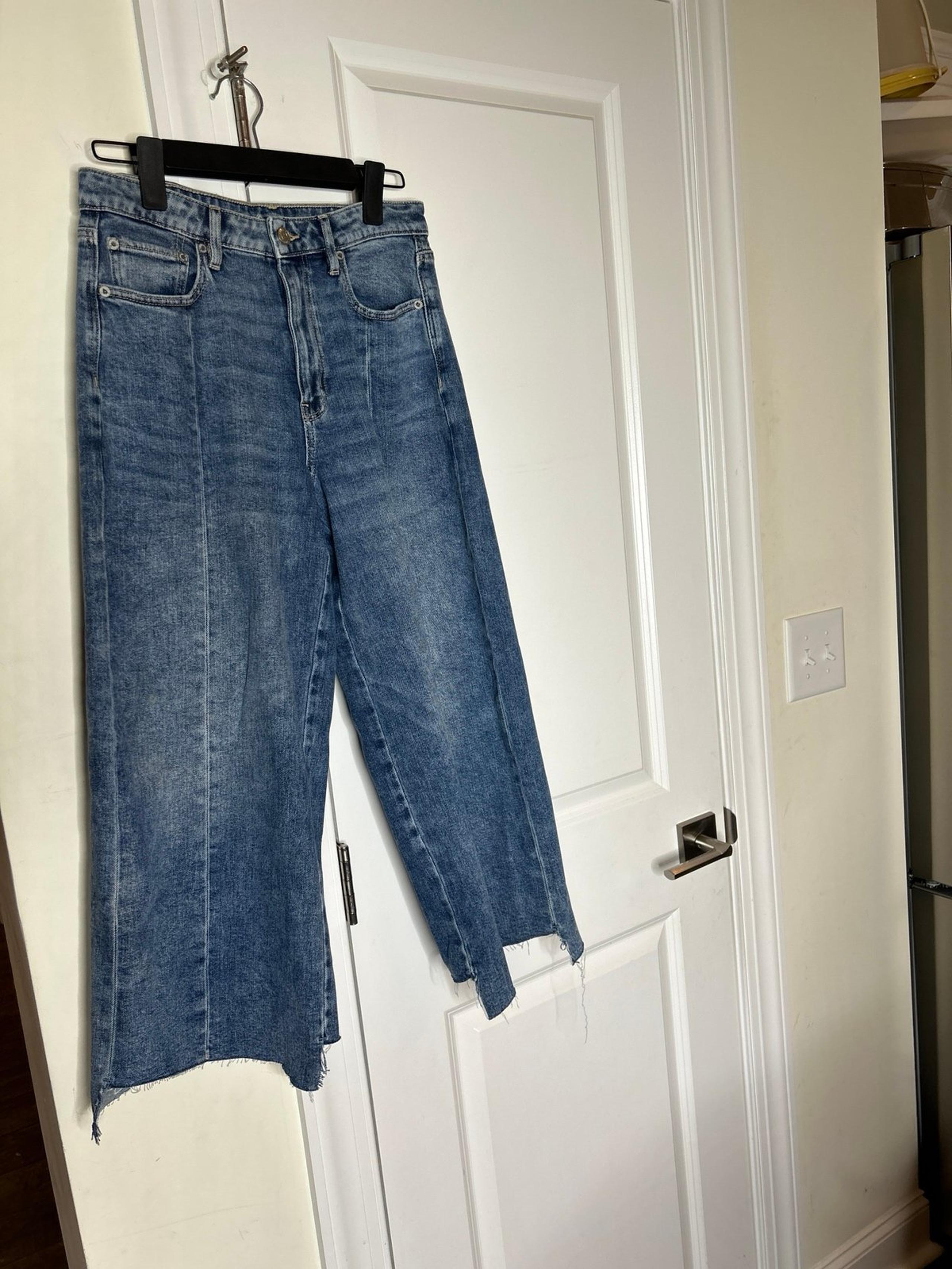 American Eagle Wide Leg Cropped Jeans Womens Sz 6 High Waist Pull On Raw Hem