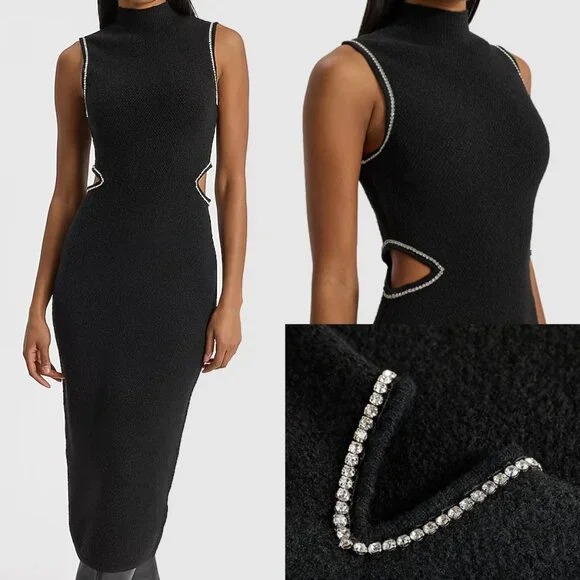 NEW Express Women US XL Embellished Cutout Sleeveless Mock Neck Sweater Dress