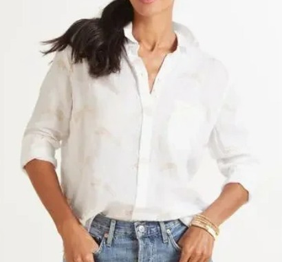 Rails Golden Tiger Linen Button Up White Shirt - Women's Xs