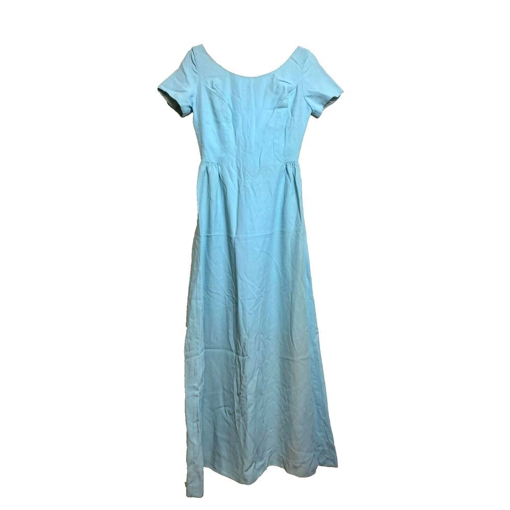 Vintage ILGWU Dress Womens 11 Aquamarine Cottagecore Bridesmaid Prom 60's 70's