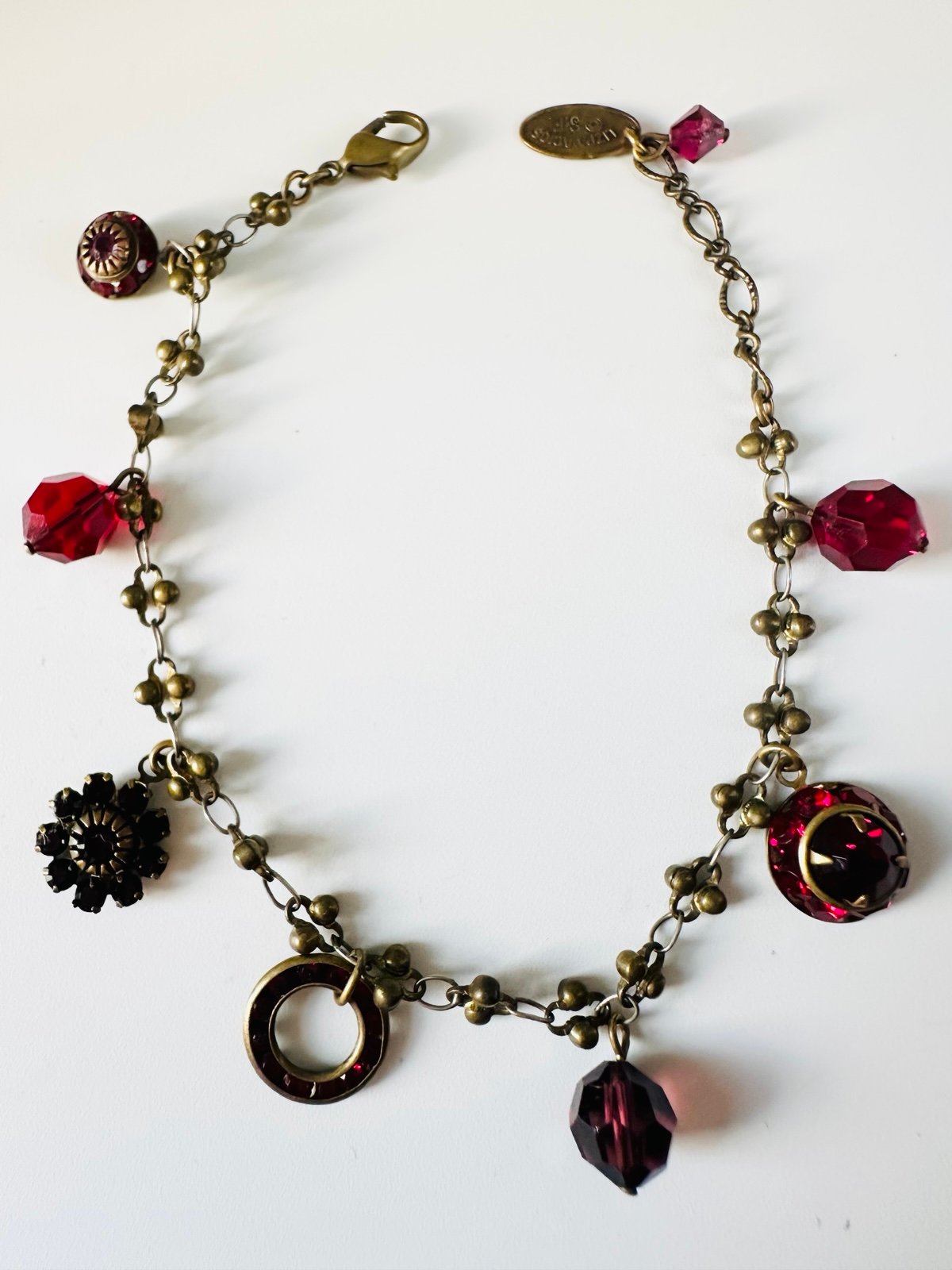 Vintage Lizpalacios S.F red crystal charm bracelet 8”