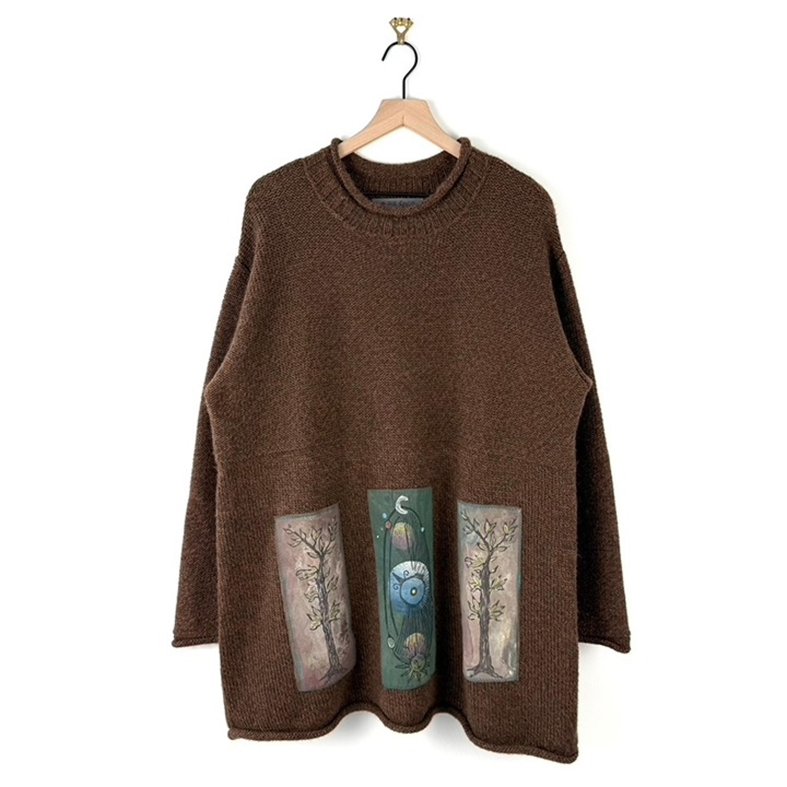 Blue Fish Vintage Wool Alpaca Handmade Patch Detail Sweater Tunic Brown Sz 3