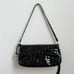 BRIGHTON Empress Black Croc Patent Leather Silver Flower Wristlet Mini Shoulder