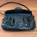 BRIGHTON Empress Black Croc Patent Leather Silver Flower Wristlet Mini Shoulder