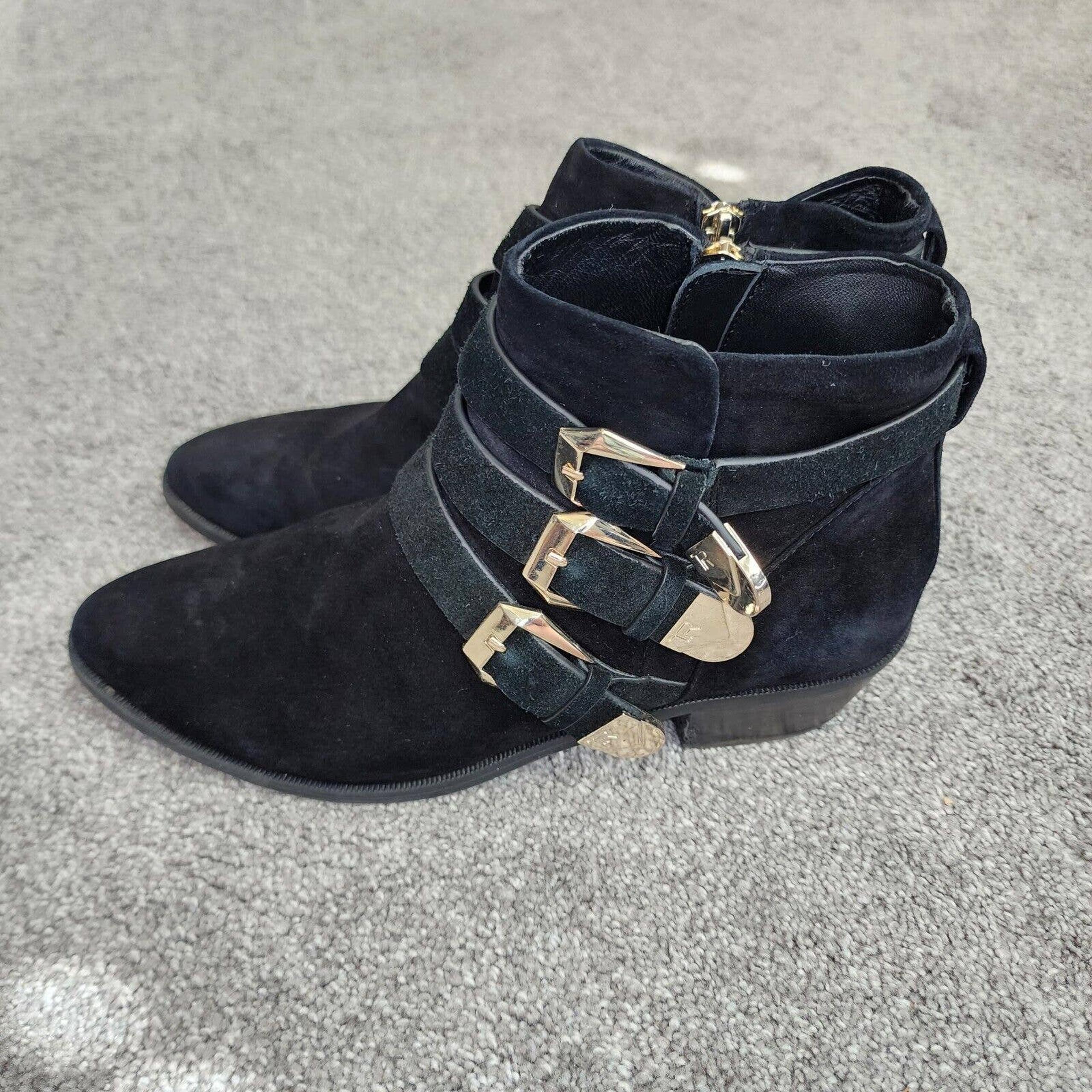 Taryn Rose Womens 10B Samantha Ankle Bootie Black Buckle Accent Side Zip