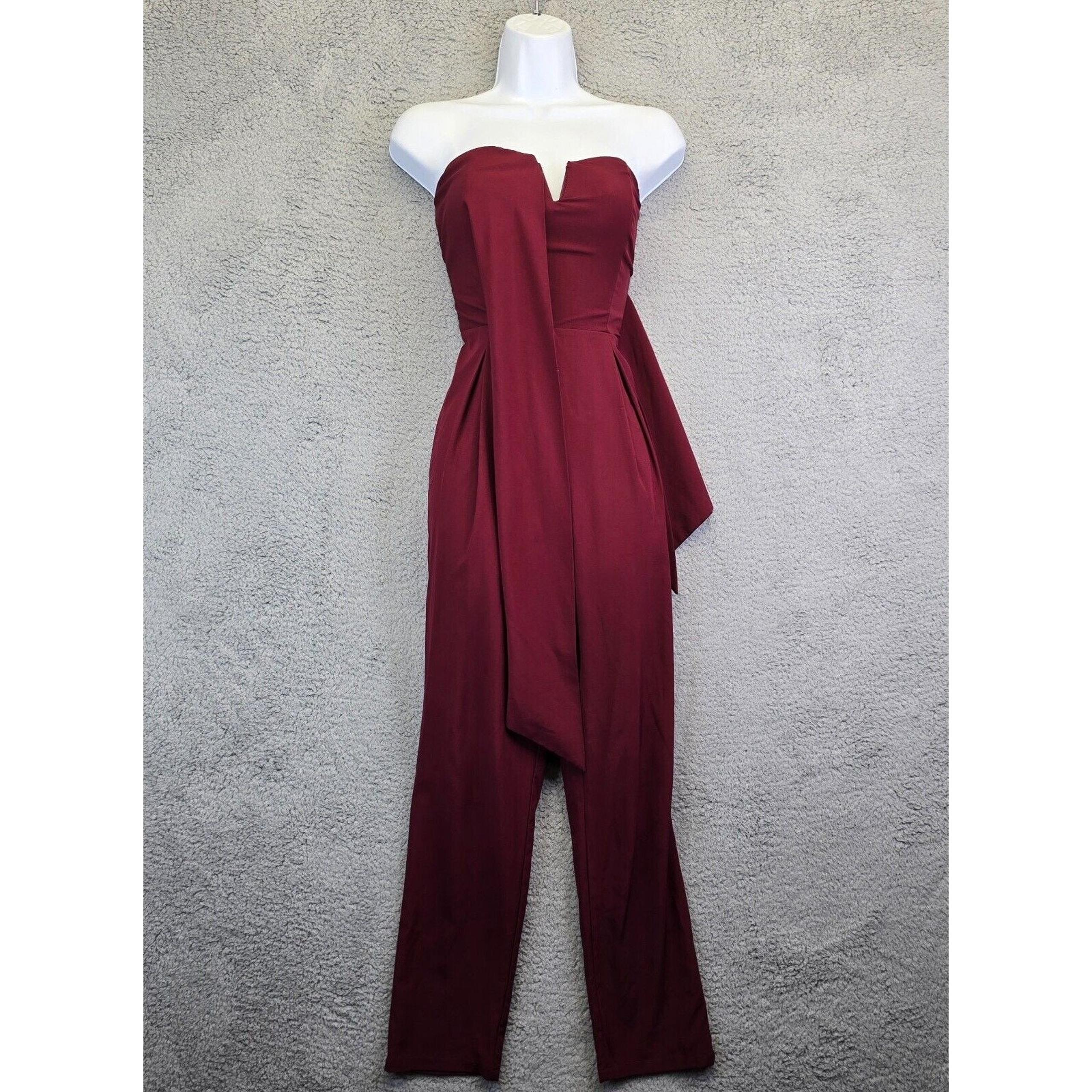 Mustard Seed Jumpsuit Women's M Maroon Burgundy Strapless One Piece Bodysuit