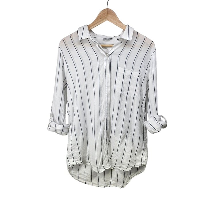 Rails Womens White & Black Striped Roll Tab Button-Up Shirt Size Medium