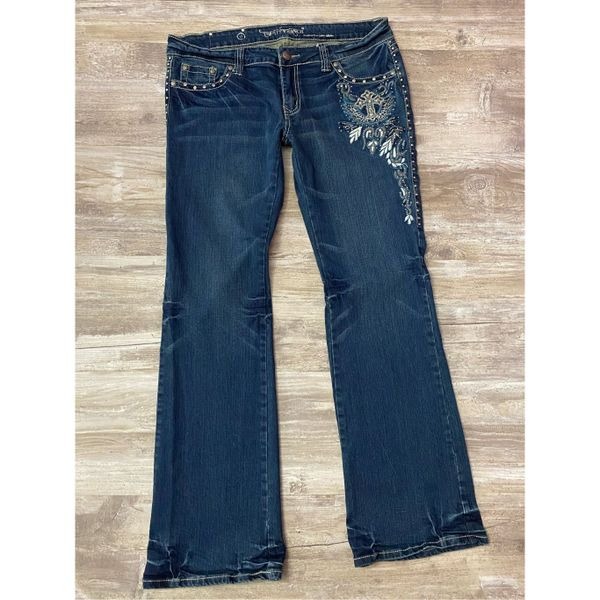 Montana West Trinity Ranch Flare Jeans Embroidered Rhinestone Womens JR’s Sz 17