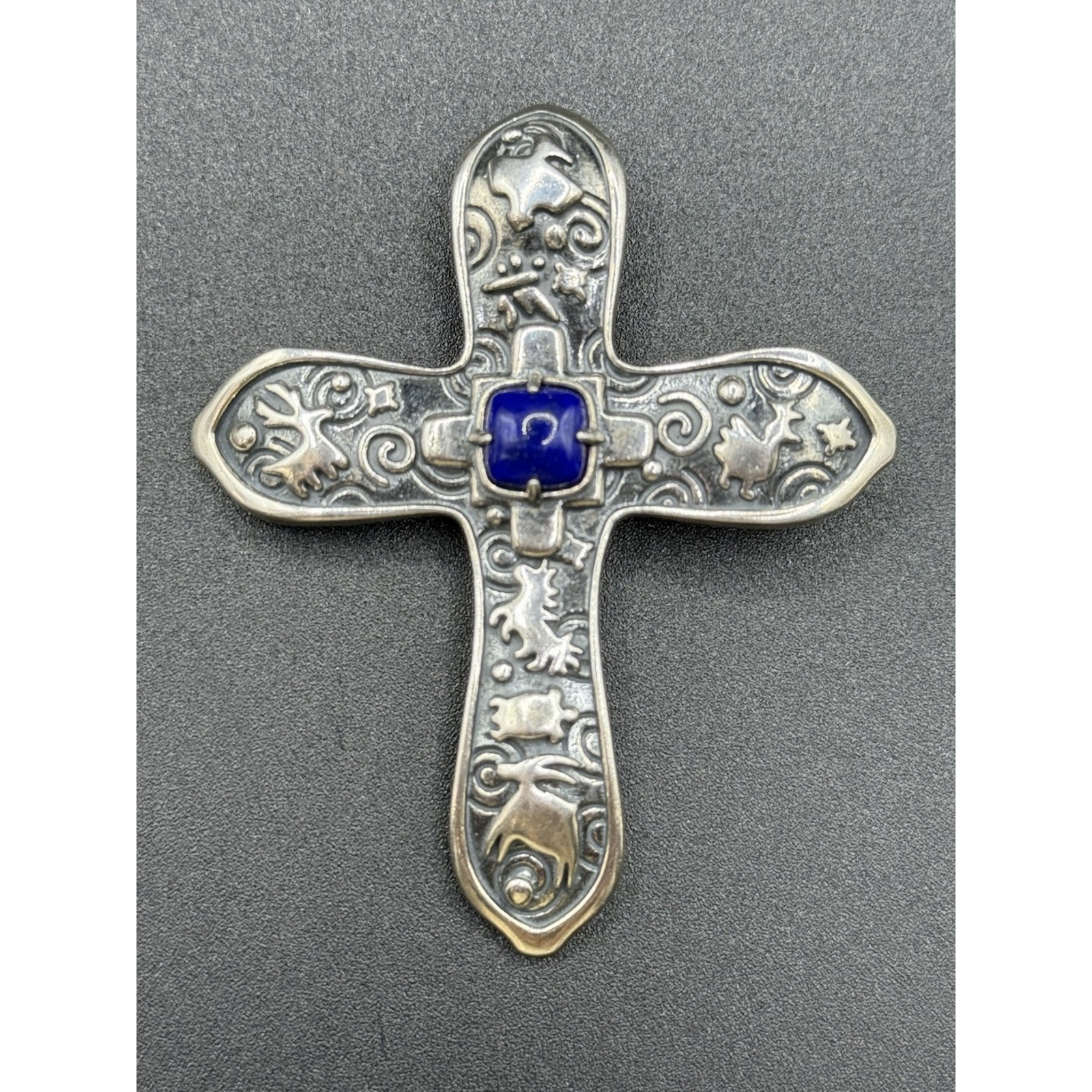 2.75” Carolyn Pollack Relios Sterling Silver Lapis Cross Pendant Pectoral N18