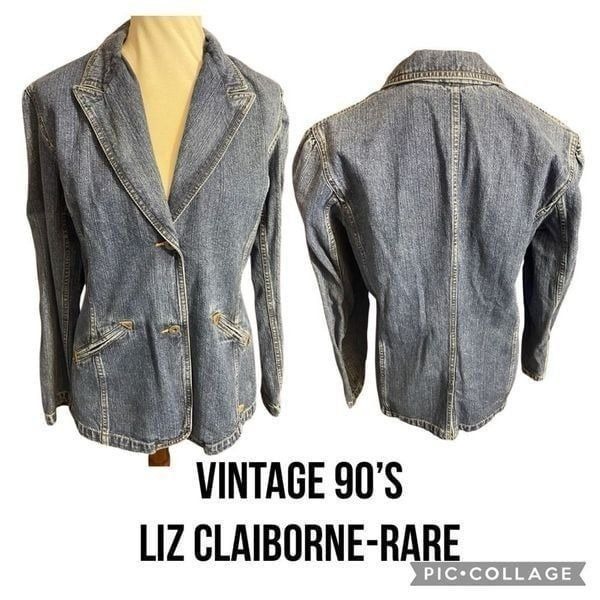 Vintage Liz Claiborne Lizwear Denim Blazer - 90s RARE Classic Jacket Size Large