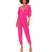 Norma Kamali Rectangle Jog Jumpsuit Barbie Pink SMALL Plunging Velvet Kimono NEW